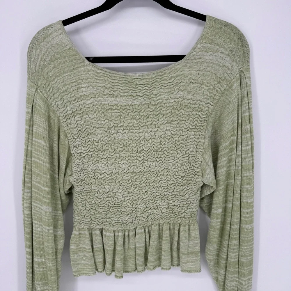 FREE PEOPLE FREE SPIRIT SMOCKED PEPLUM TOP SEAFOAM GREEN‎ SMALL